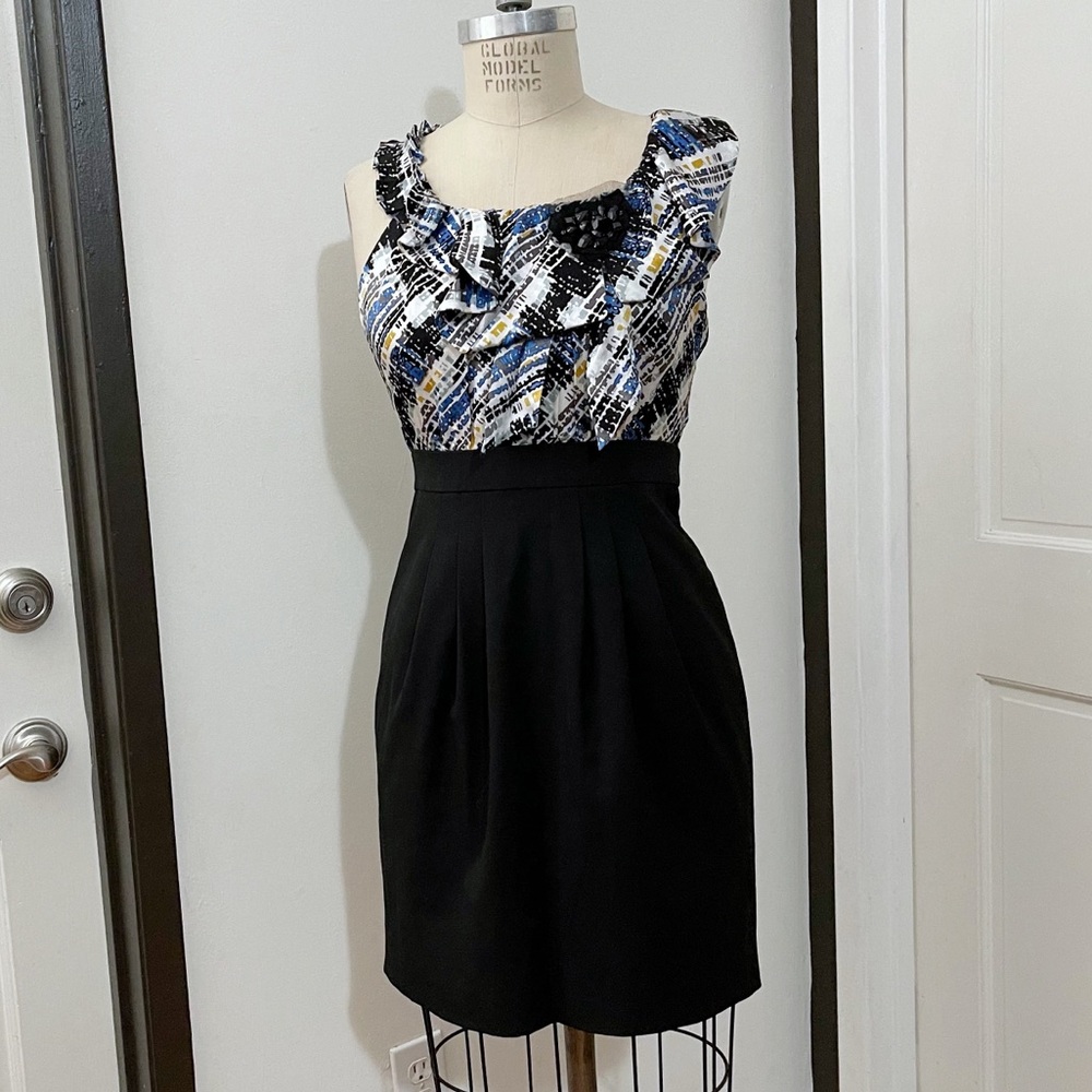 BCBG Maxazria Silk Blue and Black Dress